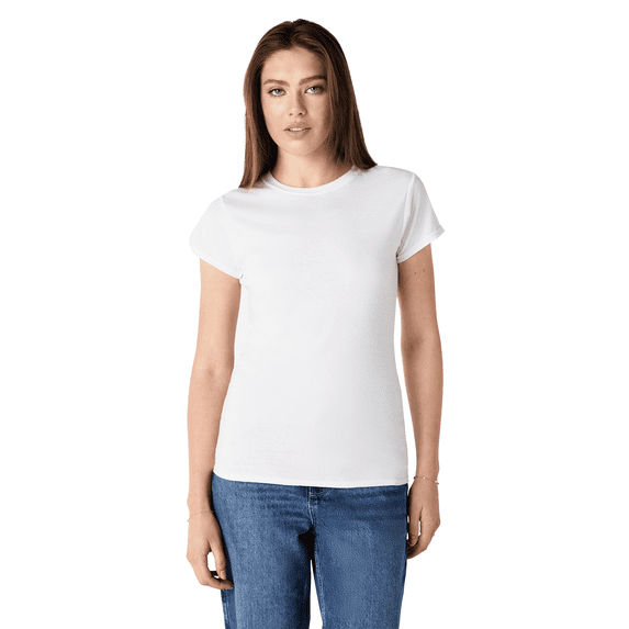 Gildan Softstyle Taped Neck T-Shirt for Women, Short Sleeve Semi-Fitted Tee, White, XL