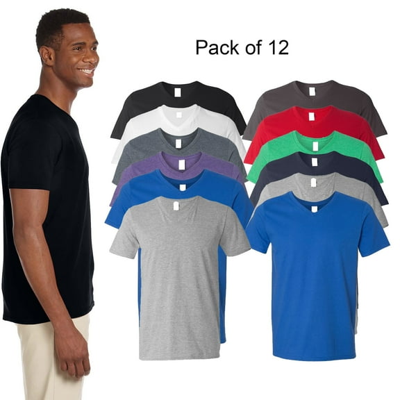 Gildan Softstyle V-Neck T-Shirt, Men's Short Sleeve Assorted Classic Tee, Mix Color 12 Pack, S