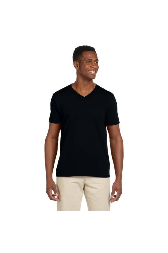 Softstyle V-Neck T-Shirt, Men's Short Sleeve V Neck Tee Classic Black, Sizes S-3XL