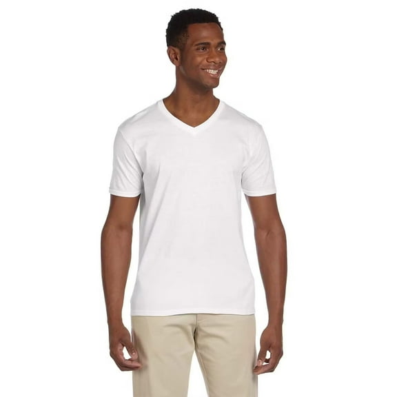 Gildan Softstyle V-Neck T-Shirt, Men's Short Sleeve V Neck Tee Classic White, Sizes S-3XL