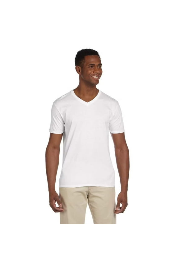 Softstyle V-Neck T-Shirt, Men's Short Sleeve V Neck Tee Classic White, Sizes S-3XL