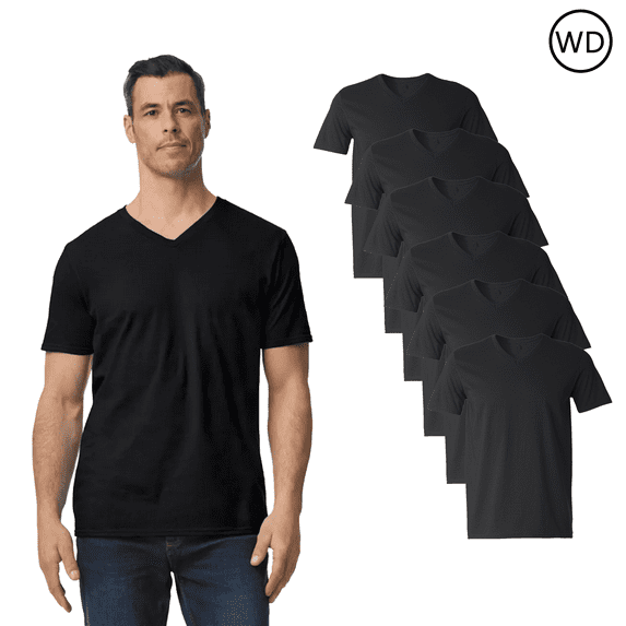 Gildan Softstyle V-Neck T-Shirt, Mens Classic Fit, Ring-Spun Cotton Tee, Soft & Durable, Black 6 Pack, L