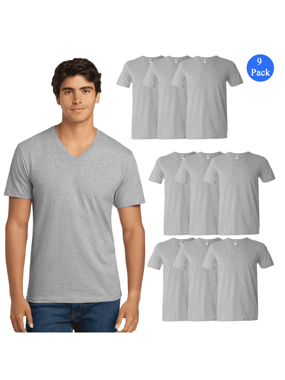 Softstyle V-Neck T-Shirt, Modern Classic Fit, Ring-Spun Cotton Tee, Soft & Durable, Sport Gray 9 Pack, 3XL