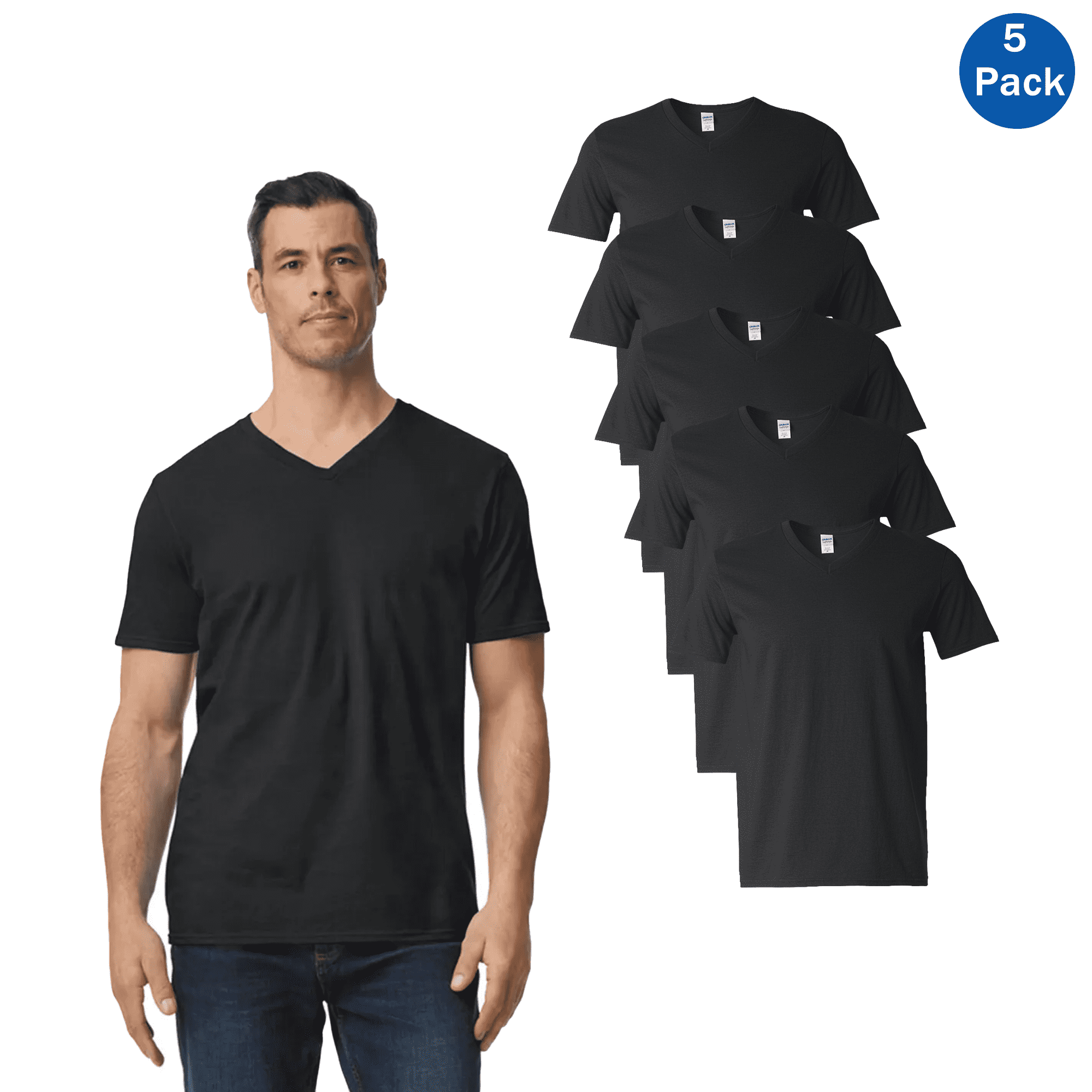 Gildan Softstyle V-Neck T-Shirt for Men, Pure Heavy Cotton Casual Black ...