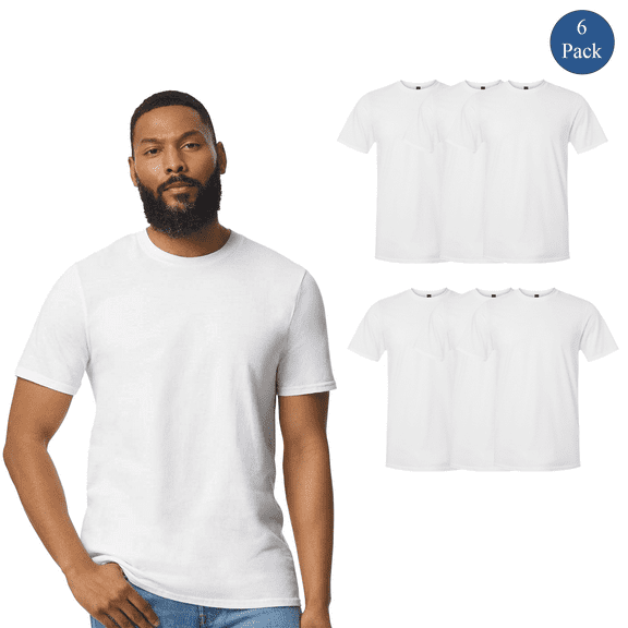 Gildan Softstyle White Men's T-Shirt Sizes S-3XL, Lightweight, Modern Classic Fit, 6 Pack Daily Wear Tee