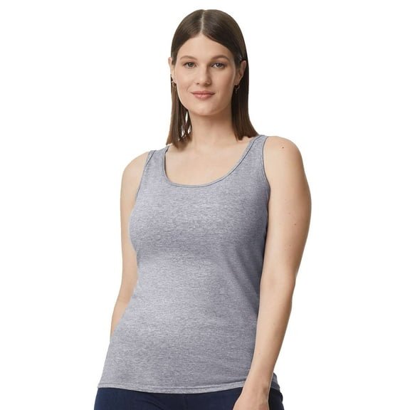 Gildan Softstyle Women Cotton Tank Top, Semi Fitted Sleeveless Feminine Undershirt, Sport Grey, L