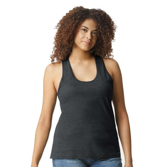 Gildan Softstyle Women's CVC Racerback Tank Top Semi-Fitted Sleeveless Shirt, Pitch Black Mist S-2XL