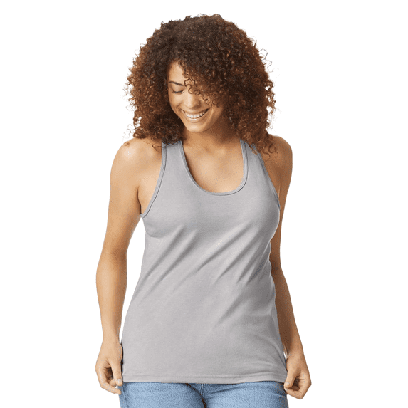 Gildan Softstyle Women’s CVC Racerback Tank Top, Sleeveless Semi-Fitted Tank, Cement, Sizes S-XL