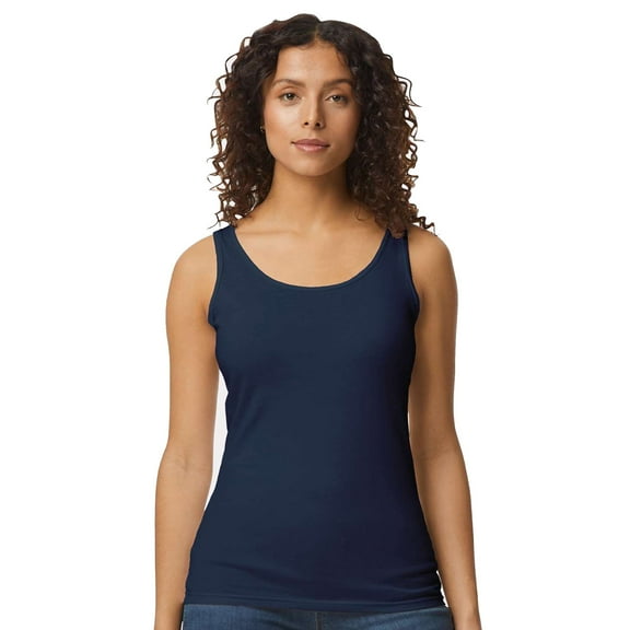 Gildan Softstyle Women's Cotton Tank Top, Semi Fitted Sleeveless Feminine Undershirt, Navy, L