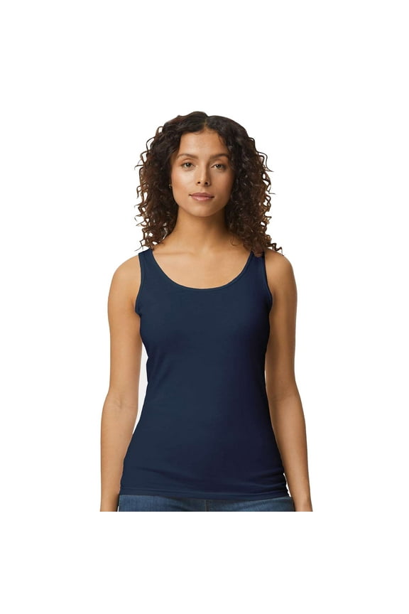 Softstyle Women's Cotton Tank Top, Semi Fitted Sleeveless Feminine Undershirt, Navy, L