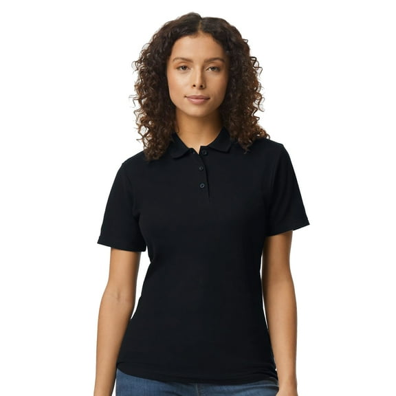 Gildan Softstyle Women's Pique Polo, 100 Cotton Comfortable Short Sleeve Shirt, Black, Sizes S-2XL