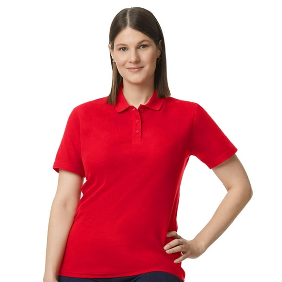 Gildan Softstyle Women's Pique Polo, 100 Cotton Comfortable Short Sleeve Shirt, Cherry Red, Sizes S-2XL