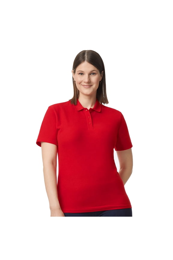 Softstyle Women's Pique Polo, 100 Cotton Comfortable Short Sleeve Shirt, Red, Sizes S-2XL