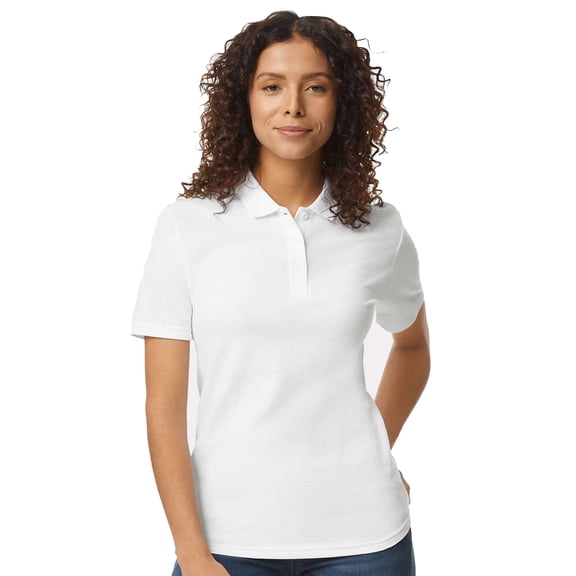 Gildan Softstyle Women's Pique Polo, 100 Cotton Comfortable Short Sleeve Shirt, White, Sizes S-2XL
