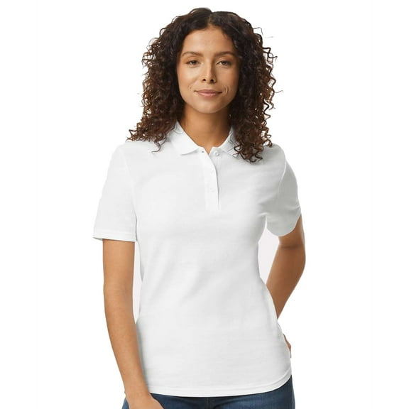 Gildan Softstyle Women's Pique Polo, 100 Cotton Comfortable Short Sleeve Shirt, White, Sizes S-2XL