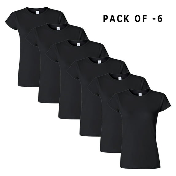 Gildan Softstyle Women’s Short Sleeve T Shirt 4.5oz 100% Ring Spun Cotton Comfortable Tee Black Color Pack of 6 Size 2XL