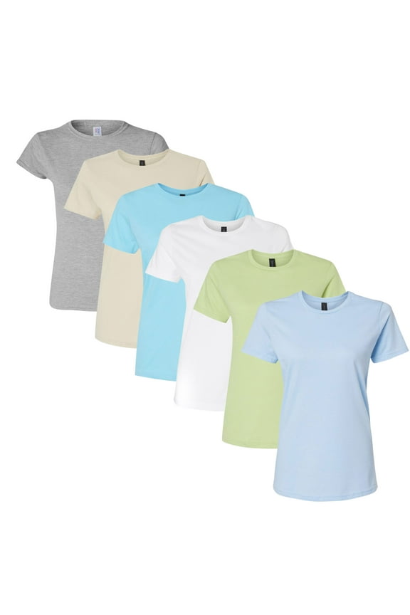 Softstyle Women’s T-Shirt 100% Ring-Spun Cotton, Plain Solid Tee for Bulk or Wholesale (Bright Color 6 Pack, L)