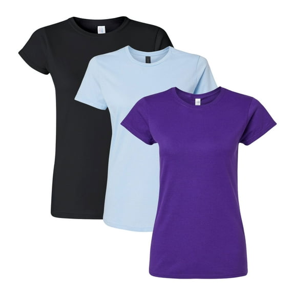 Gildan Softstyle Women’s T-Shirt 100% Ring-Spun Cotton, Plain Solid Tee for Bulk or Wholesale (Bright+Dark Color 3 Pack, 3XL)