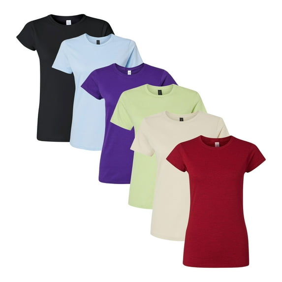 Gildan Softstyle Women’s T-Shirt 100% Ring-Spun Cotton, Plain Solid Tee for Bulk or Wholesale (Bright+Dark Color 6 Pack, S)