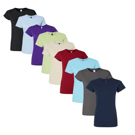 Gildan Softstyle Women’s T-Shirt 100% Ring-Spun Cotton, Plain Solid Tee for Bulk or Wholesale (Bright+Dark Color 9 Pack, XL)