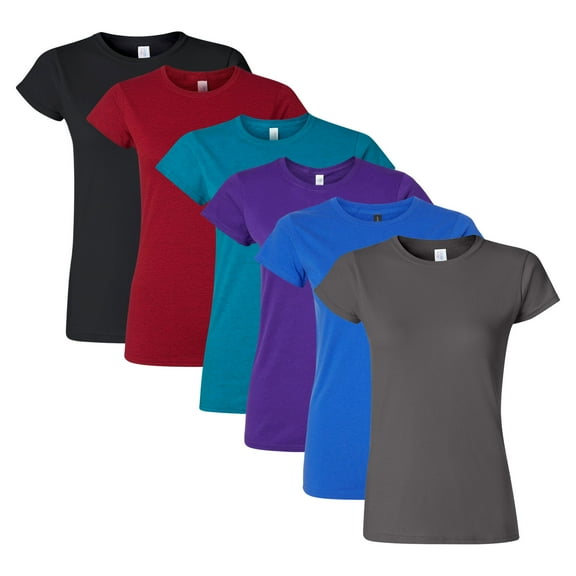 Gildan Softstyle Women’s T-Shirt 100% Ring-Spun Cotton, Plain Solid Tee for Bulk or Wholesale (Dark Color 6 Pack, S)