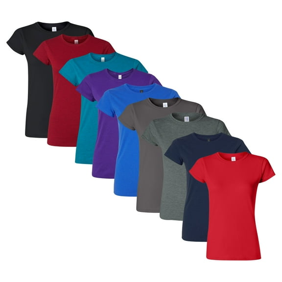 Gildan Softstyle Women’s T-Shirt 100% Ring-Spun Cotton, Plain Solid Tee for Bulk or Wholesale (Dark Color 9 Pack, XL)
