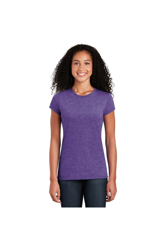 Softstyle Women’s T-Shirt, Short Sleeve Crew Neck Semi Fitted Cotton Tee, Heather Purple, XL