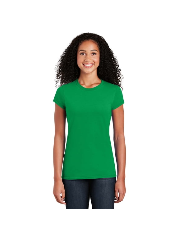 Softstyle Women’s T-Shirt, Short Sleeve Crew Neck Semi Fitted Cotton Tee, Irish Green, S