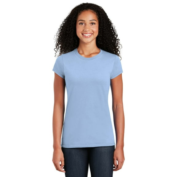 Gildan Softstyle Women’s T-Shirt, Short Sleeve Crew Neck Semi Fitted Cotton Tee, Light Blue, L