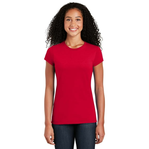 Gildan Softstyle Women’s T-Shirt, Short Sleeve Crew Neck Semi Fitted Cotton Tee, Red, L