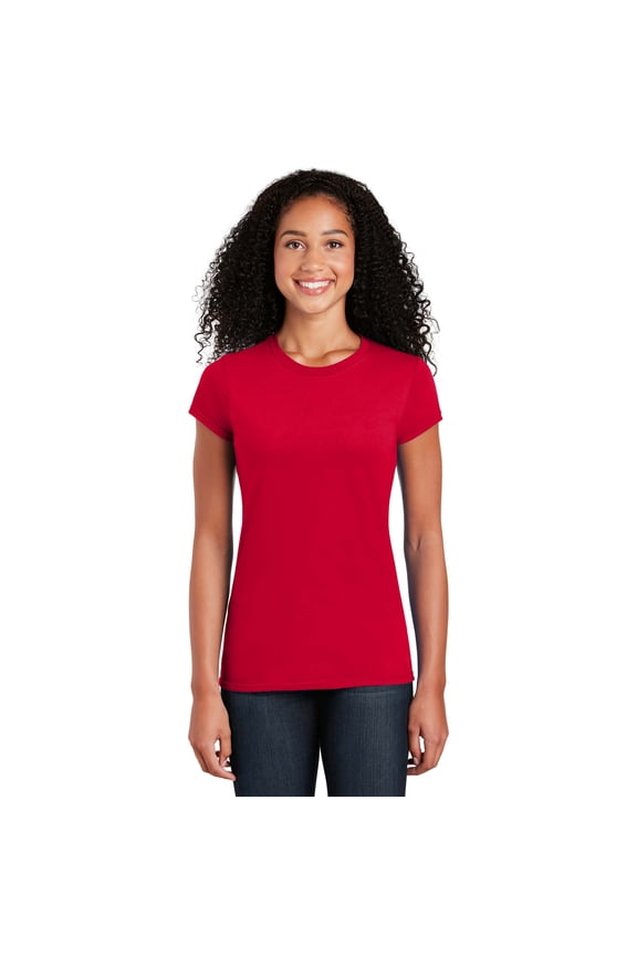 Softstyle Women’s T-Shirt, Short Sleeve Crew Neck Semi Fitted Cotton Tee, Red, L
