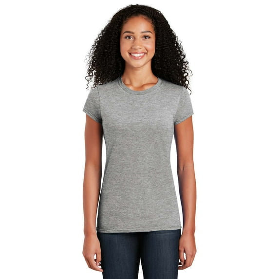 Gildan Softstyle Women’s T-Shirt, Short Sleeve Crew Neck Semi Fitted Cotton Tee, Sport Grey, S