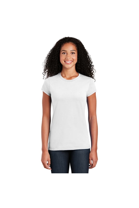 Softstyle Women’s T-Shirt, Short Sleeve Crew Neck Semi Fitted Cotton Tee, White, M