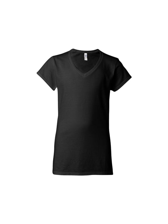 Softstyle Women’s V-Neck T-Shirt, V Neck Tee for Women's, Full Cotton, Black, 2XL