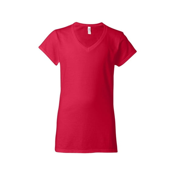 Gildan Softstyle Women’s V-Neck T-Shirt, V Neck Tee for Women's, Full Cotton, Cherry Red, M