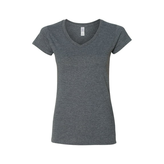 Gildan Softstyle Women’s V-Neck T-Shirt, V Neck Tee for Women's, Full Cotton, Dark Heather, M
