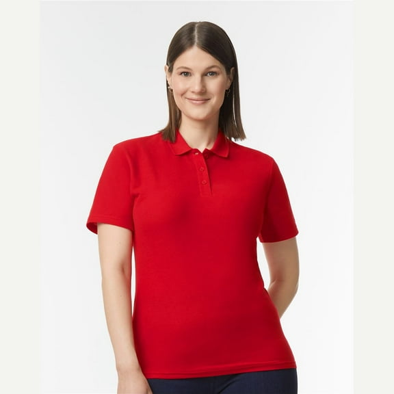 Gildan Softstyle Womens Short Sleeve Double Pique Polo Shirt, GR64 Semi-fitted Polo Shirt, Red S