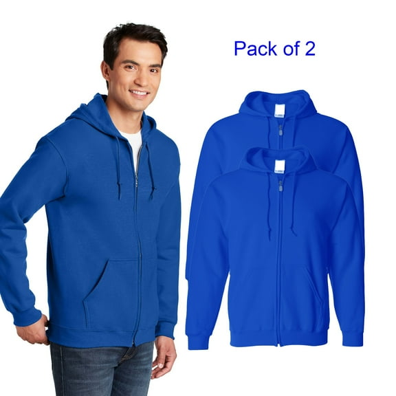 Gildan Solid Jacket Full-Zip Hooded Sweatshirt for Men’s GR18 Heavy Blend Lightweight Hoodie Pack 2 Royal, S