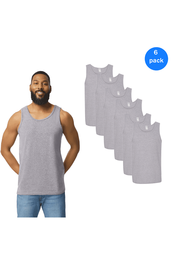Sport Grey Tank Top, Works Heavy Cotton Men's Performance TankTop Pack-6 Size: XL