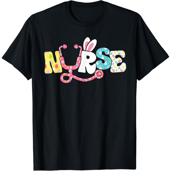 Gildan Stethoscope Scrub Nurse Life Easter Day Cute Bunny With Eggs T-Shirt
