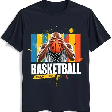 Gildan Stylish Black T-Shirt with Player Graphic & Colorful Splatter Design 1307