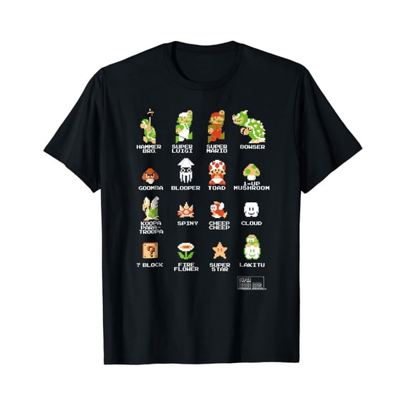 Gildan Super Mario 8-Bit Good & Bad Characters Graphic T-Shirthot Trend Vintage Birrthday Gifts