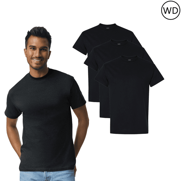 Gildan T-Shirt for Adult Men, Classic Fit Heavy Cotton Comfortable Tee, Black, 3 Pack, L