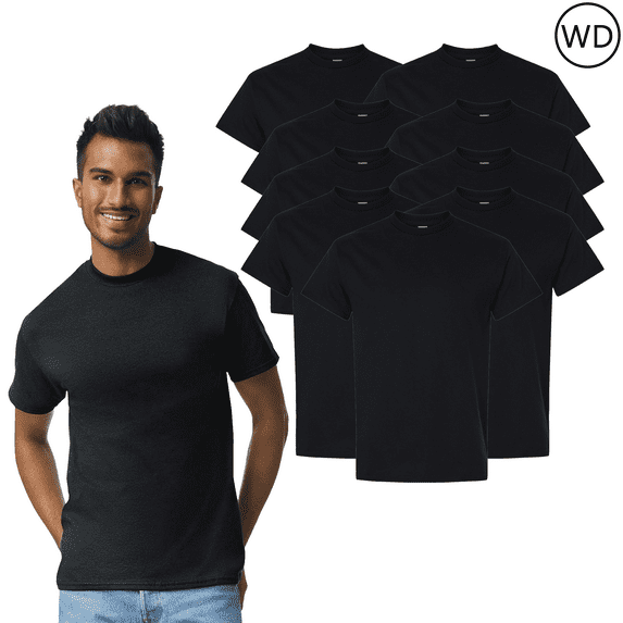 Gildan T-Shirt for Adult Men, Classic Fit Heavy Cotton Comfortable Tee, Black, 9 Pack, M