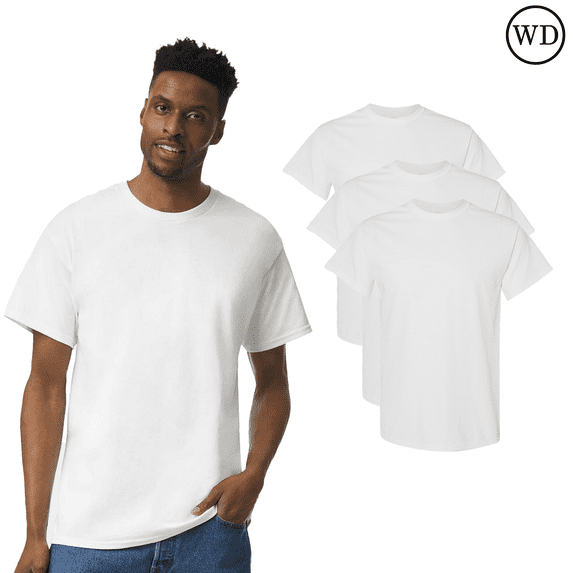 Gildan T-Shirt for Adult Men, Classic Fit Rib Collar Heavy Cotton Comfortable Tee, White, Pack of 3, 5XL
