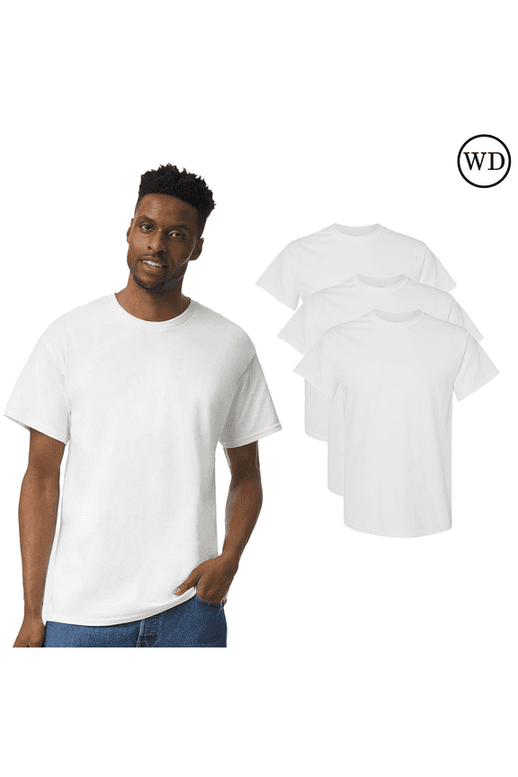 T-Shirt for Adult Men, Classic Fit Rib Collar Heavy Cotton Comfortable Tee, White, Pack of 3, M