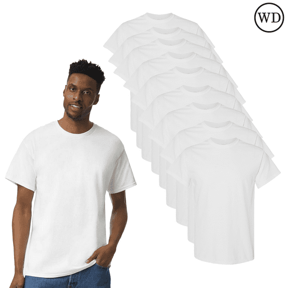 Gildan T-Shirt for Adult Men, Classic Fit Rib Collar Heavy Cotton Comfortable Tee, White, Pack of 9, 4XL
