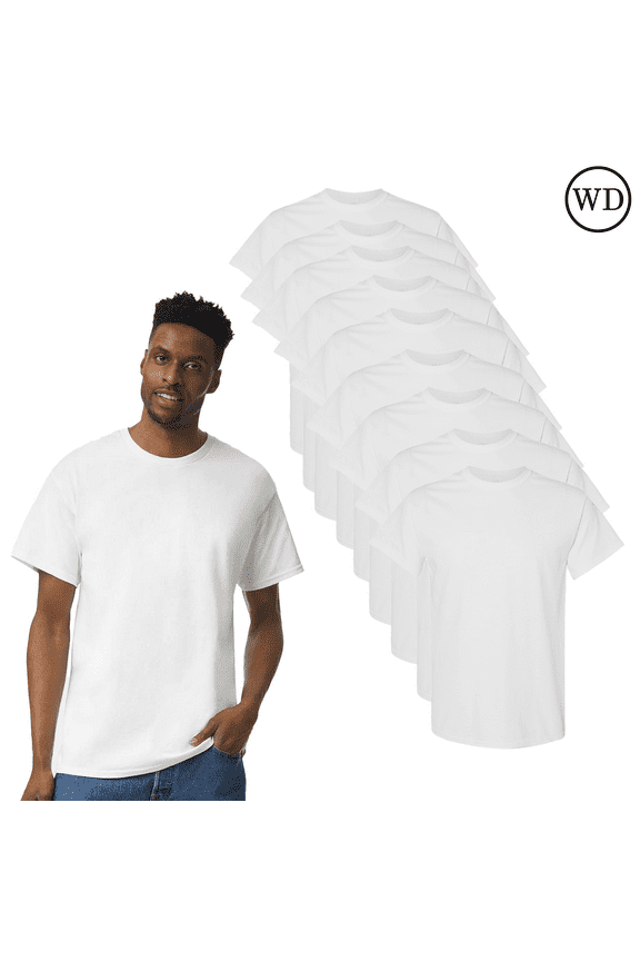 T-Shirt for Adult Men, Classic Fit Rib Collar Heavy Cotton Comfortable Tee, White, Pack of 9, XL