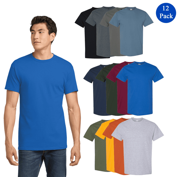 Gildan T-Shirt for Men, Classic Fit Rib Collar Ultra Cotton Comfortable Tee, Multicolor, 12 Pack, 5XL