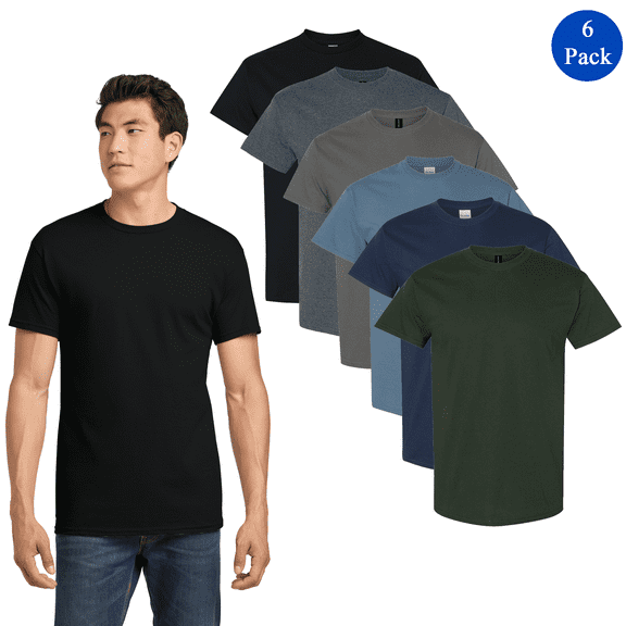 Gildan T-Shirt for Men, Classic Fit Rib Collar Ultra Cotton Comfortable Tee, Multicolor, 6 Pack, 5XL